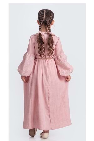 Müslin Kumaş Kız Çocuk Uzun Kol Tesettür Elbise M00705