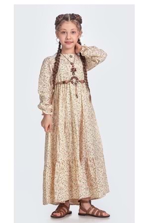 Müslin Kumaş Kız Çocuk Uzun Kol Tesettür Elbise M00705