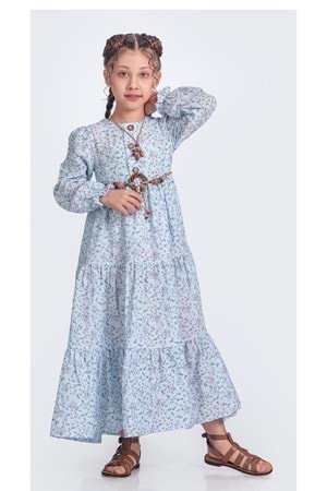 Müslin Kumaş Kız Çocuk Uzun Kol Tesettür Elbise M00705