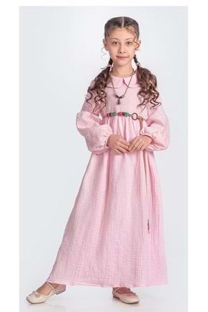 Müslin Kumaş Kız Çocuk Uzun Kol Tesettür Elbise M00705