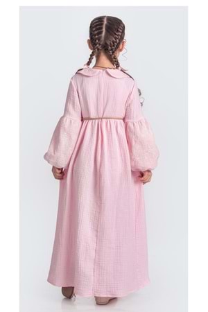 Müslin Kumaş Kız Çocuk Uzun Kol Tesettür Elbise M00705