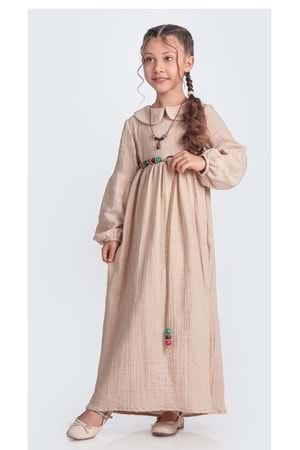 Müslin Kumaş Kız Çocuk Uzun Kol Tesettür Elbise M00705