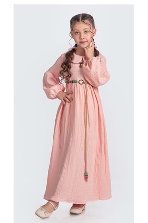 Müslin Kumaş Kız Çocuk Uzun Kol Tesettür Elbise M00705