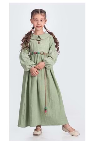 Müslin Kumaş Kız Çocuk Uzun Kol Tesettür Elbise M00705