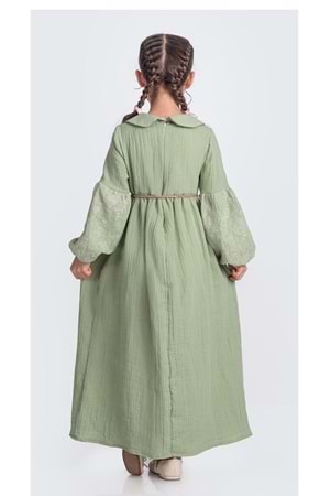 Müslin Kumaş Kız Çocuk Uzun Kol Tesettür Elbise M00705