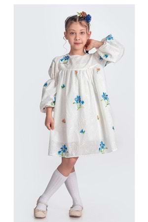 Otantik Akdeniz Çiçek NakışKız Çocuk Müslin Elbise M00706