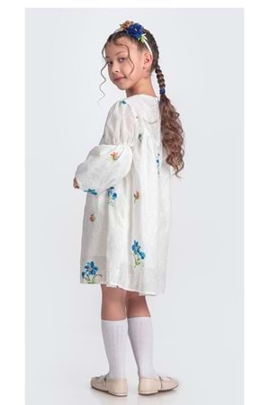 Otantik Akdeniz Çiçek NakışKız Çocuk Müslin Elbise M00706