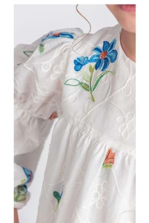 Otantik Akdeniz Çiçek NakışKız Çocuk Müslin Elbise M00706