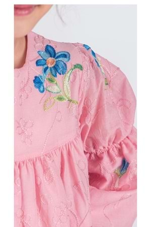 Otantik Akdeniz Çiçek NakışKız Çocuk Müslin Elbise M00706