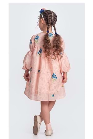 Otantik Akdeniz Çiçek NakışKız Çocuk Müslin Elbise M00706