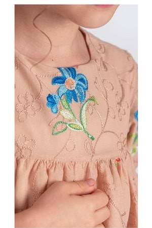 Otantik Akdeniz Çiçek NakışKız Çocuk Müslin Elbise M00706