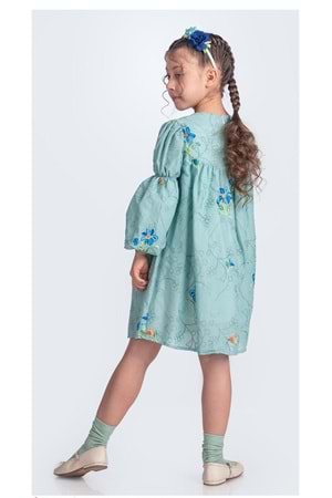 Otantik Akdeniz Çiçek NakışKız Çocuk Müslin Elbise M00706