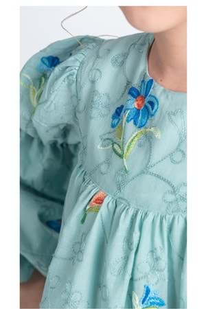 Otantik Akdeniz Çiçek NakışKız Çocuk Müslin Elbise M00706