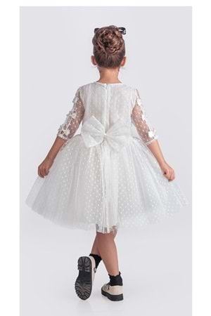 Dantel Puanlı, Uzun Kol Prenses Kız Çocuk Elbise M00707