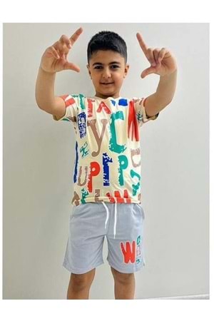 Erkek Çocuk Baskılı Şortlu Yazlık Takım M00710