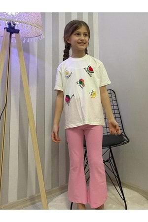 Kız Çocuk Uzun İspanyol Pantolon Kısa Kol Badi Takım M00712