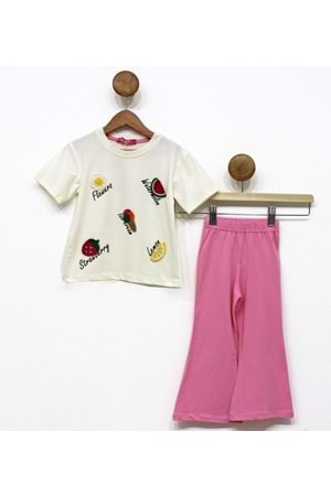 Kız Çocuk Uzun İspanyol Pantolon Kısa Kol Badi Takım M00712