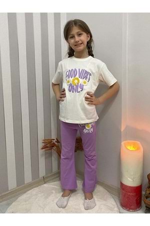 Kız Çocuk Uzun İspanyol Pantolon Kısa Kol Badi Takım M00712