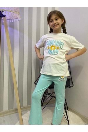 Kız Çocuk Uzun İspanyol Pantolon Kısa Kol Badi Takım M00712