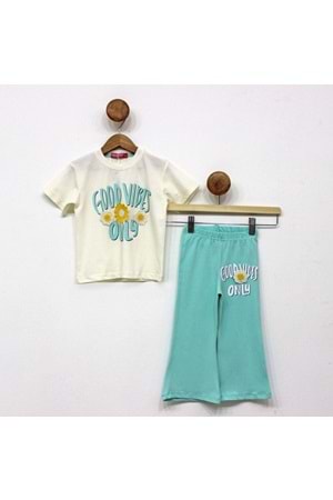 Kız Çocuk Uzun İspanyol Pantolon Kısa Kol Badi Takım M00712