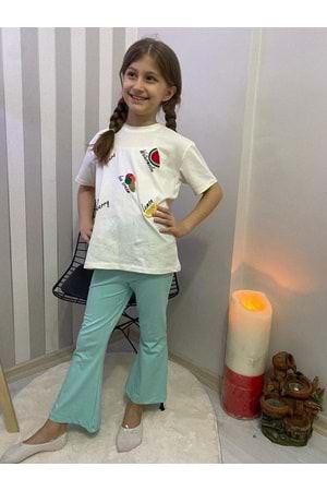 Kız Çocuk Uzun İspanyol Pantolon Kısa Kol Badi Takım M00712