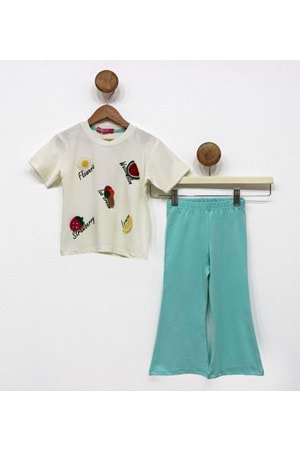 Kız Çocuk Uzun İspanyol Pantolon Kısa Kol Badi Takım M00712