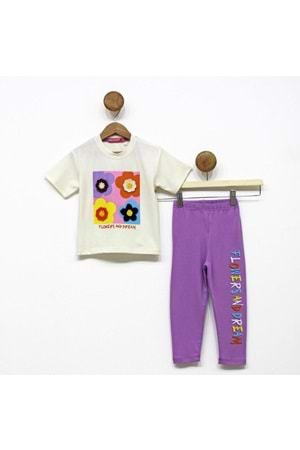 Kız Çocuk 3D Çiçek Motifli Yazlık Taytlı Badi Takım M00713