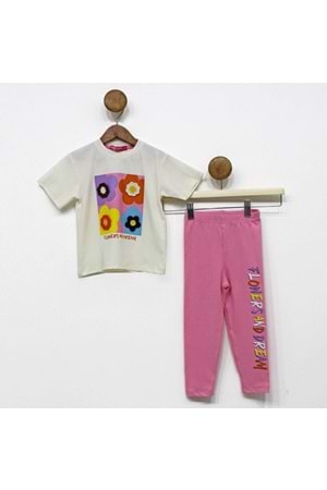 Kız Çocuk 3D Çiçek Motifli Yazlık Taytlı Badi Takım M00713