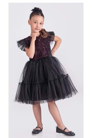 Pul Payet Katkat Tütü Etekli Kız Çocuk Elbise M00722