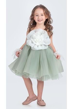 Karolin Robası Çiçekli Bilekli Aksesuarlı Kız Çocuk Abiye Elbise M00724