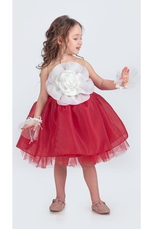 Karolin Robası Çiçekli Bilekli Aksesuarlı Kız Çocuk Abiye Elbise M00724