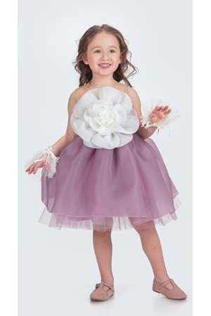 Karolin Robası Çiçekli Bilekli Aksesuarlı Kız Çocuk Abiye Elbise M00724