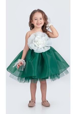 Karolin Robası Çiçekli Bilekli Aksesuarlı Kız Çocuk Abiye Elbise M00724