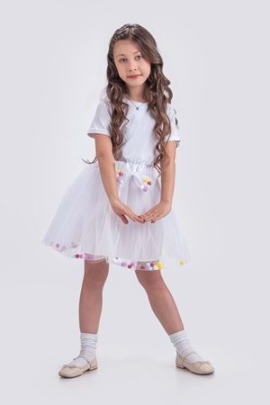 Ponpon Aksesuarlı Bayramlık Kız Çocuk Etek M00726