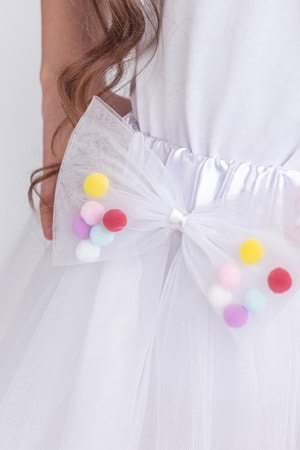 Ponpon Aksesuarlı Bayramlık Kız Çocuk Etek M00726