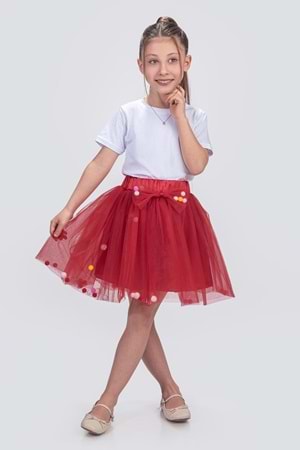 Ponpon Aksesuarlı Bayramlık Kız Çocuk Etek M00726
