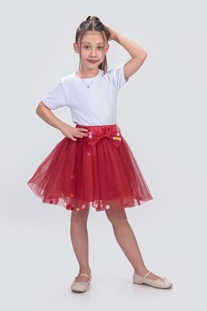 Ponpon Aksesuarlı Bayramlık Kız Çocuk Etek M00726