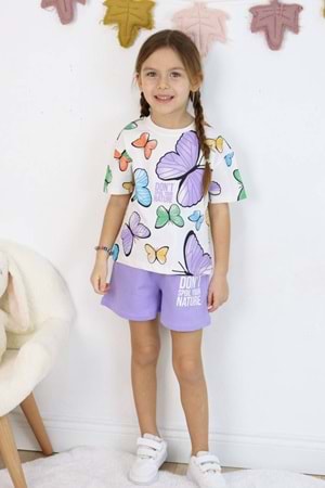 Baskılı Kız Çocuk Tişört Şort Takım M00730