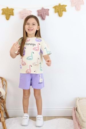 Baskılı Kız Çocuk Tişört Şort Takım M00730