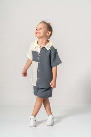 Müslin Kumaş Pamuklu Yazlık Şortlu Erkek Çocuk Takım M00733