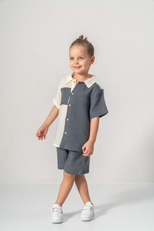 Müslin Kumaş Pamuklu Yazlık Şortlu Erkek Çocuk Takım M00733