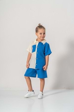 Müslin Kumaş Pamuklu Yazlık Şortlu Erkek Çocuk Takım M00733