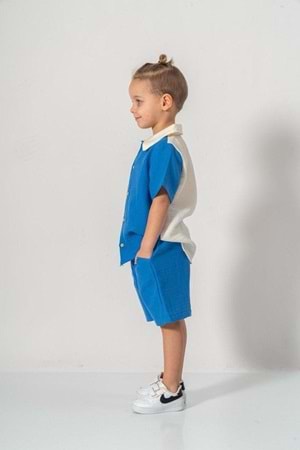 Müslin Kumaş Pamuklu Yazlık Şortlu Erkek Çocuk Takım M00733