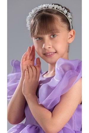 Kız Çocuk Kuyruklu , Taçlı Vragia Abiye Elbise M00745