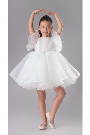 Maronia Kız Çocuk Prenses Model Abiye Elbise -Beyaz M00746