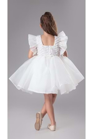 Maronia Kız Çocuk Prenses Model Abiye Elbise -Beyaz M00746