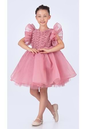 Maronia Kız Çocuk Prenses Model Abiye Elbise - Koyu Pembe M00746