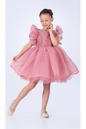 Maronia Kız Çocuk Prenses Model Abiye Elbise - Koyu Pembe M00746