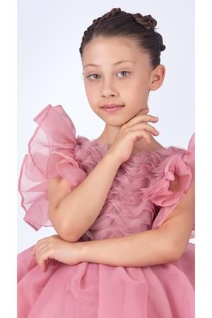 Maronia Kız Çocuk Prenses Model Abiye Elbise - Koyu Pembe M00746