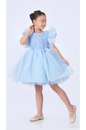Maronia Kız Çocuk Prenses Model Abiye Elbise - Mavi M00746